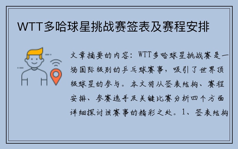 WTT多哈球星挑战赛签表及赛程安排
