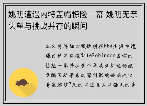 姚明遭遇内特盖帽惊险一幕 姚明无奈失望与挑战并存的瞬间